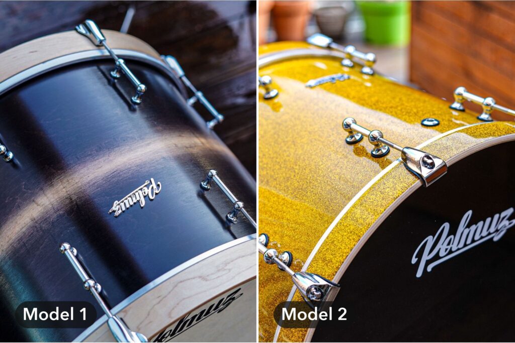 Polmuz Model 1 w czarnym fade obok Modelu 2 w Champagne Gold Sparkle